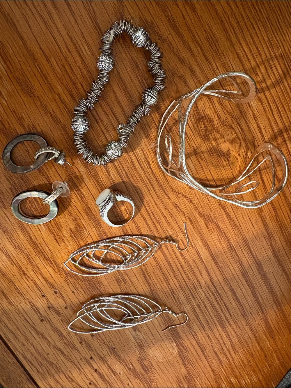 Assorted Silver-Tone Jewelry Set - Earrings, Bracelet, Cuff, Ring